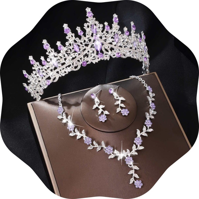 Kamirola Tiaras and Crowns for Women,Tiaras Earrings Necklace, Crystal Bridal Jewelry Set (TR48) - Image 1